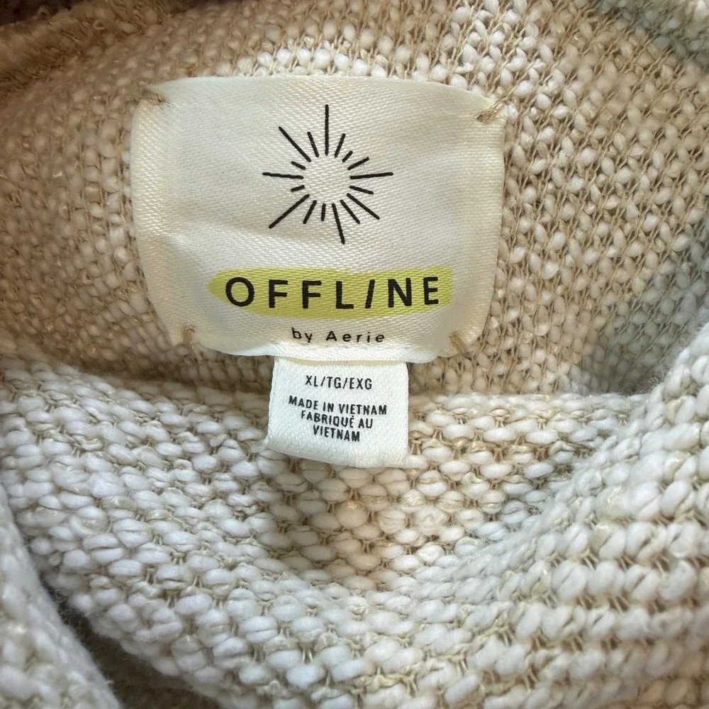 OFFLINE by Aerie Cowl Neck Knit Hoodie XL Cream Athleisure Loungewear - Picture 5 of 6